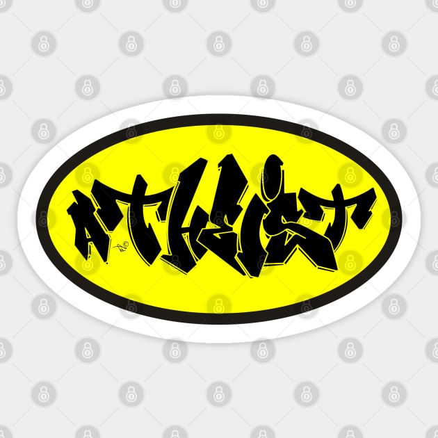 ATHEIST GRAFFITI (manbat) by Tai's Tees Sticker by TaizTeez